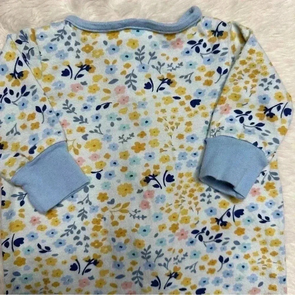 Gerber Footed Onesie Pajamas White & Blue Floral Zippered Size Newborn - Picture 15 of 16